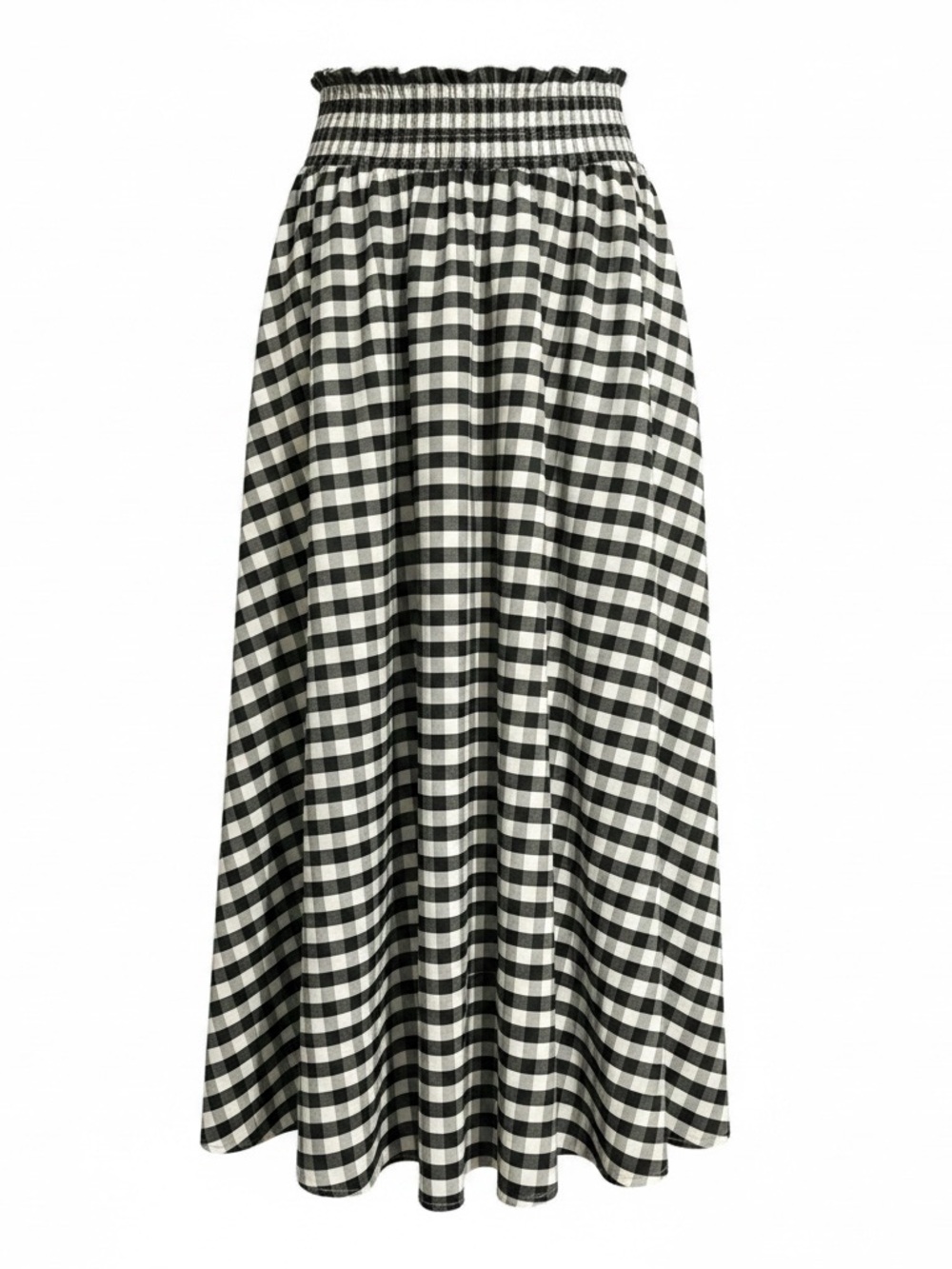 Black & White Gingham Smocked Waist Maxi Skirt EUC